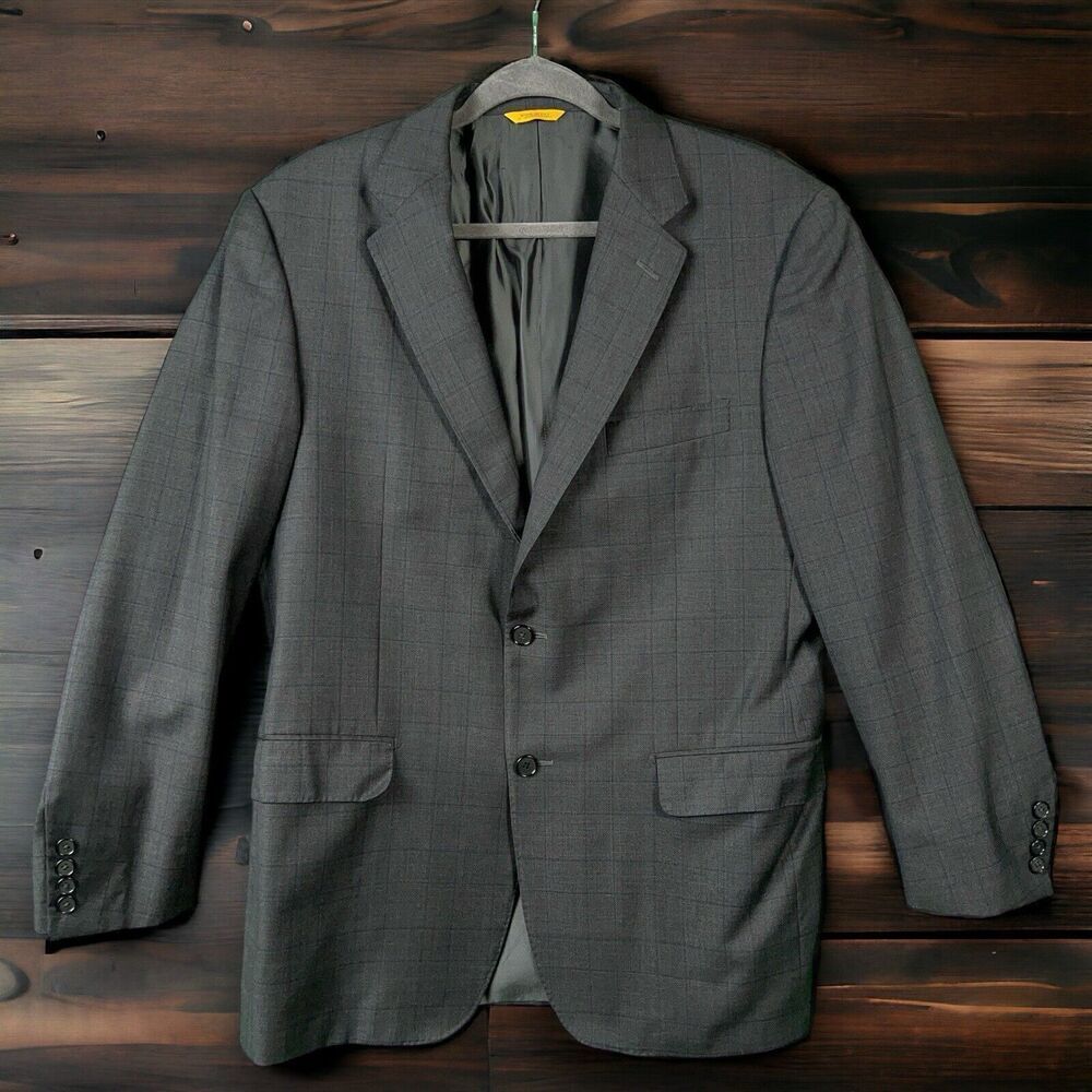 Hickey-Freeman Loro Piana Super 150’s Mens 42 Reg Windowpane 2 Button Sport Coat